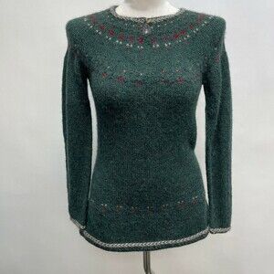 Women's Sweater Small Medium Green Red Ivory Gray